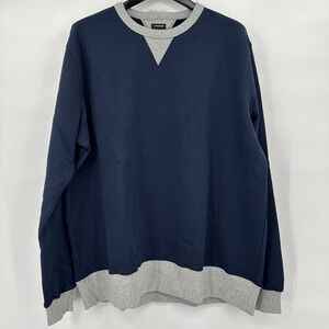 J. Peterman Sweater Men's XXL Pullover Crew Neck Navy Blue Contrasting Cuffs NEW